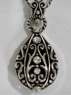 Brighton Bibi Scroll Teardrop Crystal Silver Plated Pendant Necklace